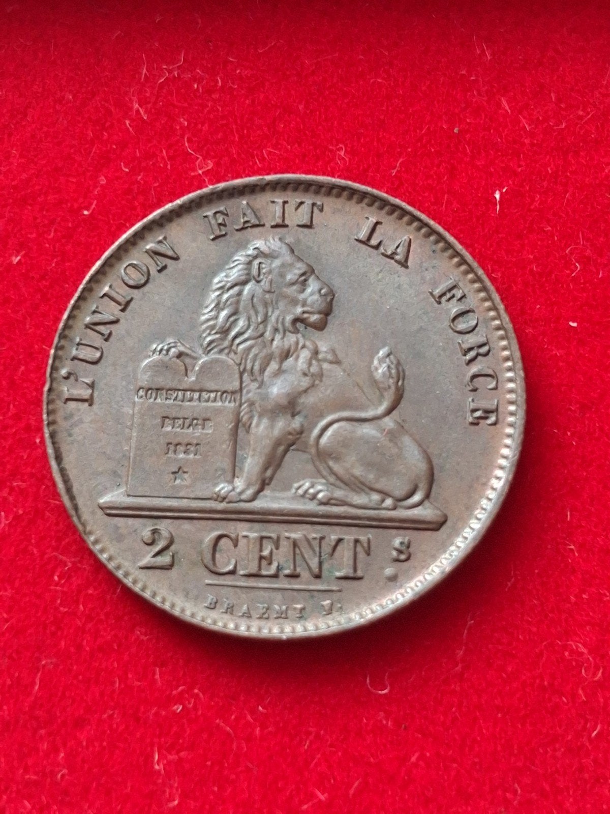 Belgische 2 Cent munt Leopold I uit 1858, Postzegels en Munten, Ophalen of Verzenden, Brons, Losse munt
