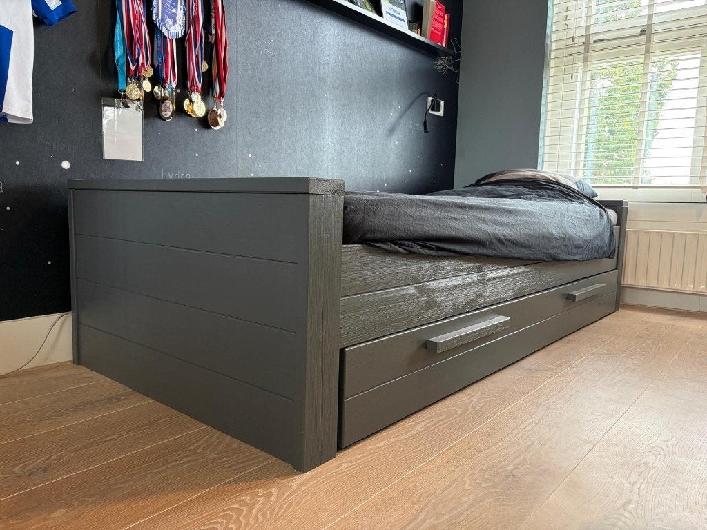 Woood Dennis eenpersoonsbed met lade - grijs, Ophalen, Gebruikt, 90 cm, Eenpersoons
