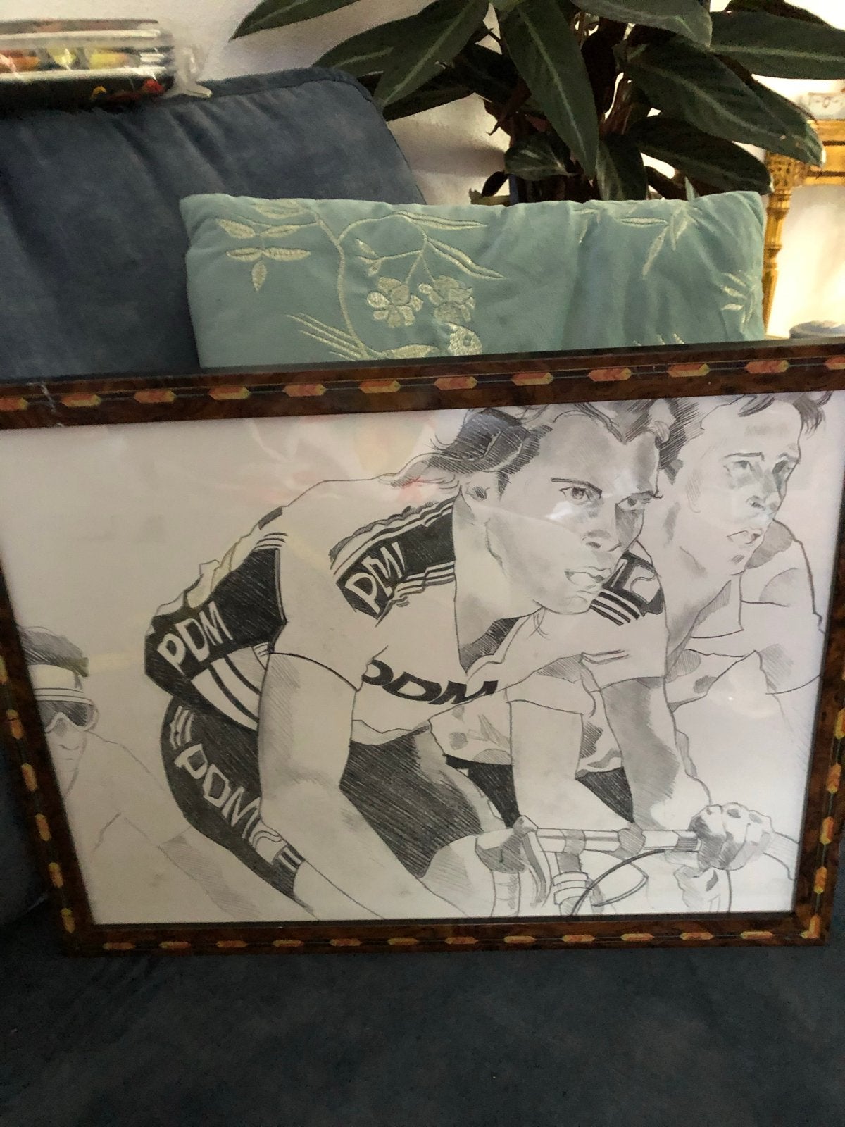 Tekening Wielrenners Gert-Jan Theunisse en Steven Rooks, Ophalen of Verzenden, Tekening, Potloodtekening, Ingelijst