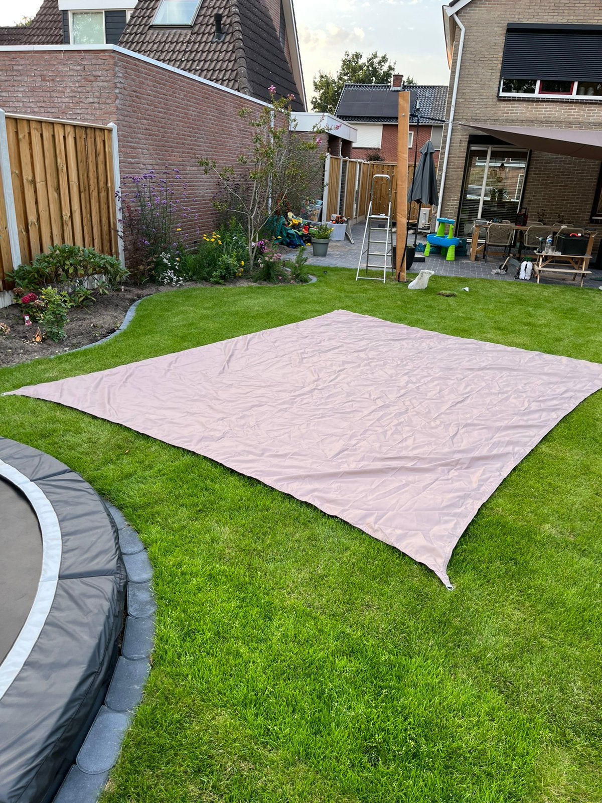 Schaduwdoek taupe 3,5mx4,5m, Ophalen, Zo goed als nieuw