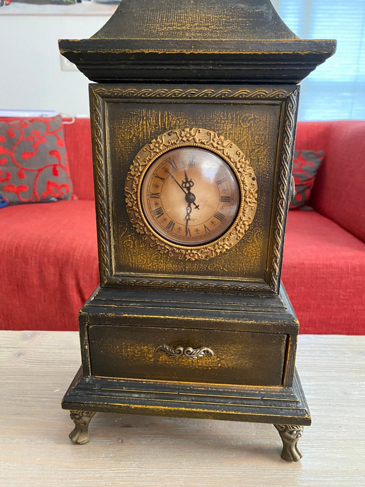 Leuke houten klok met lade en deurtje, Huis en Inrichting, Ophalen of Verzenden, Staande klok