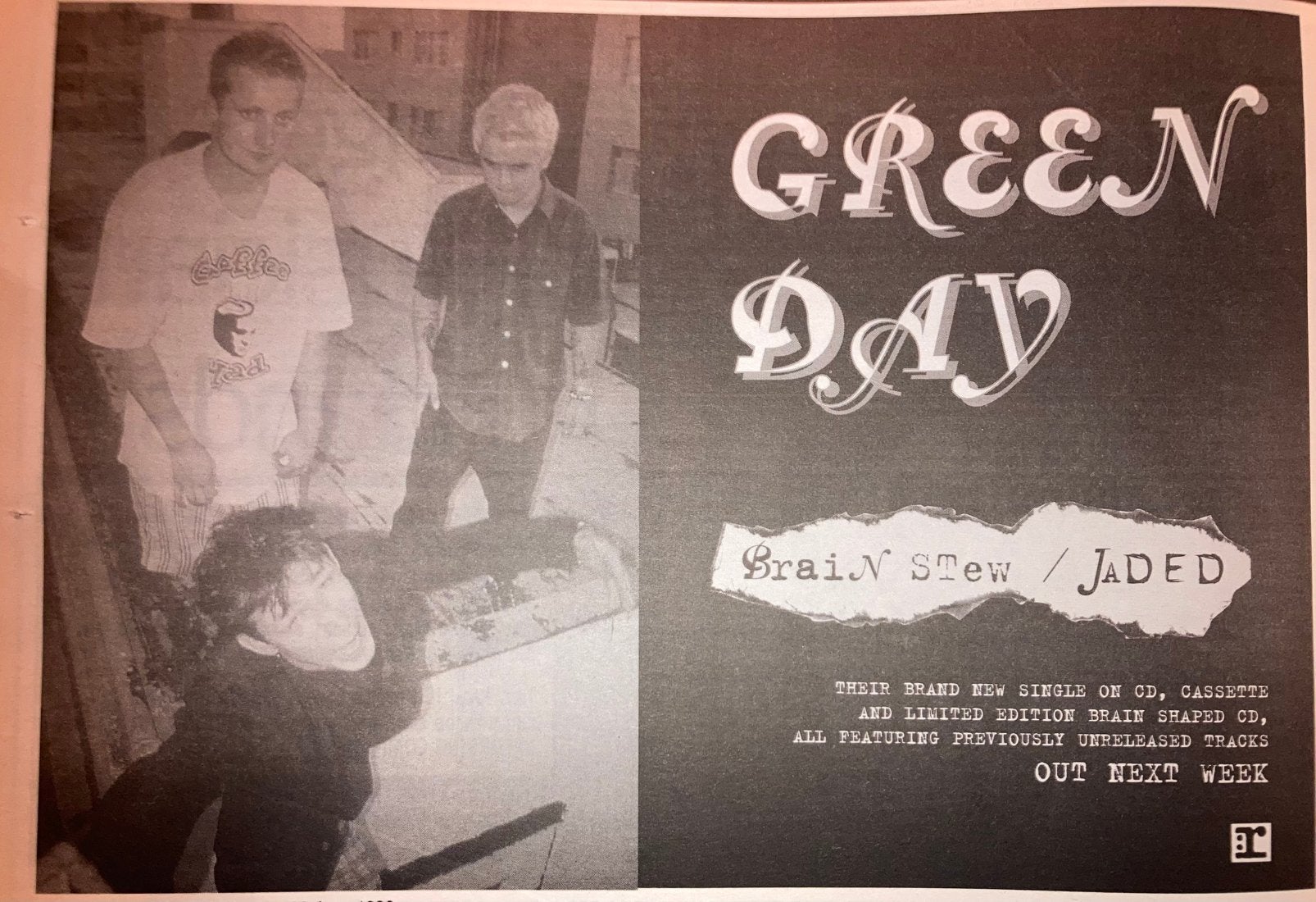 Paginagrote A4 advertentie GREEN DAY Brain Stew release, Ophalen of Verzenden, Zo goed als nieuw