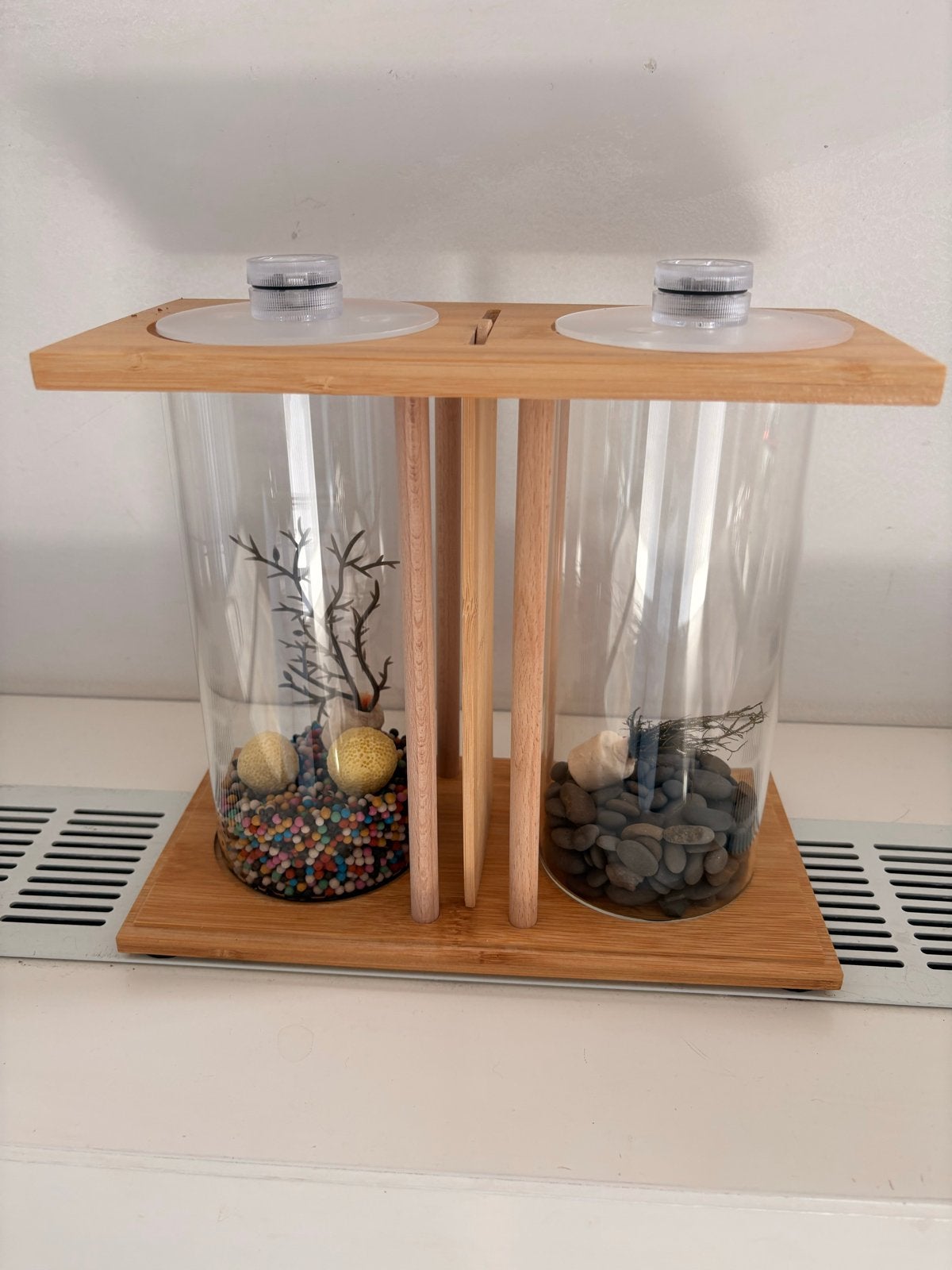 Dual Chamber Bamboo Desktop Aquarium, Dieren en Toebehoren, Vissen | Aquaria en Toebehoren, Ophalen, Leeg aquarium