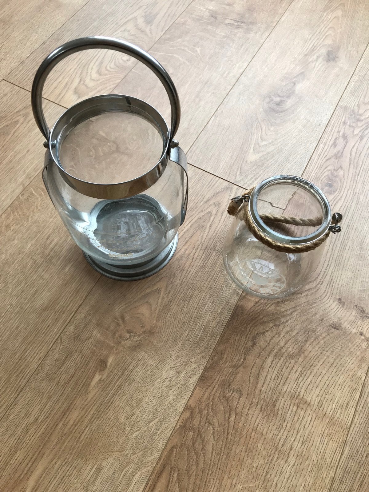 Glazen lantaarn en waxinelichthouder set, Gebruikt, Lantaarn, Meerkleurig, Ophalen of Verzenden