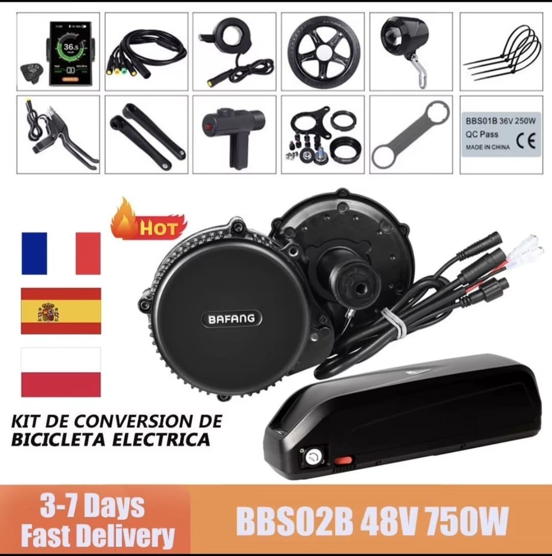 Bafang BBS02B 48V 750W E-bike ombouwset met accu, Gebruikt