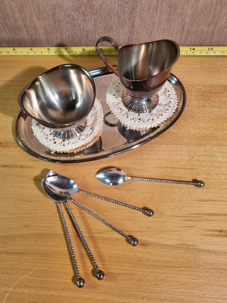 Suiker / melk stelletje (verzilverd / vintage?), Huis en Inrichting, Overige materialen, Gebruikt, Overige typen, Ophalen of Verzenden