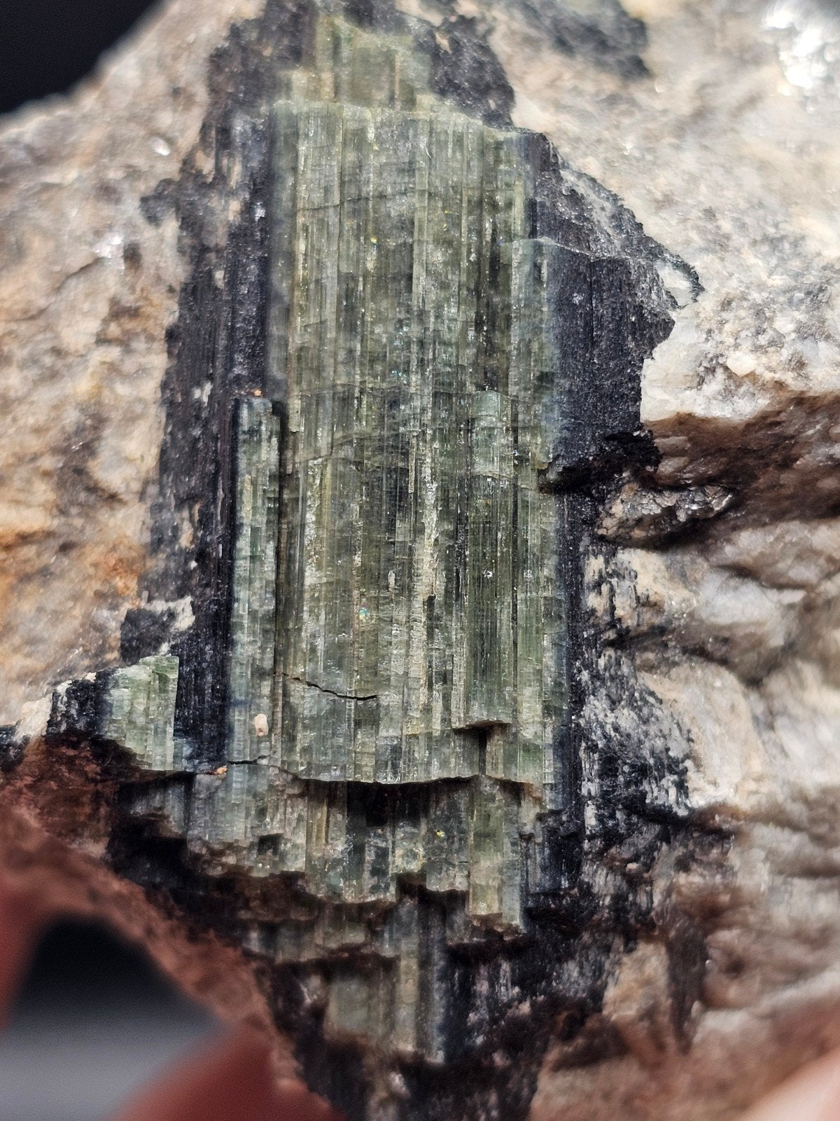 Toermalijn in matrix - Tweekleurige kristallen, Verzamelen, Ophalen of Verzenden, Mineraal