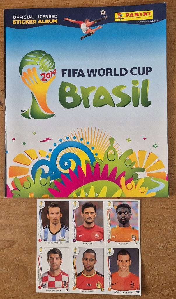 Panini FIFA World Cup 2014 Brasil - leeg album + 6 stickers, Ophalen of Verzenden, Zo goed als nieuw, Buitenlandse clubs, Poster, Plaatje of Sticker