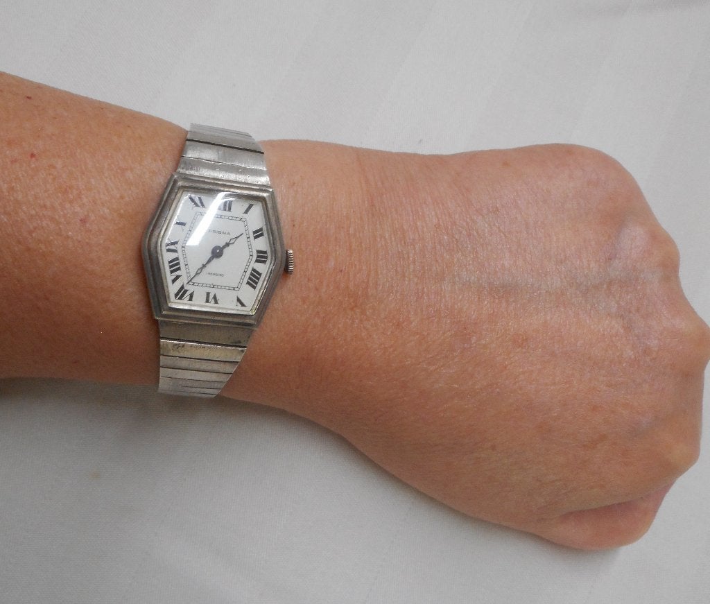 Zilveren Prisma dames opwind polshorloge jaren 60 nr.454, Overige merken, Verzenden, Polshorloge, Overige materialen