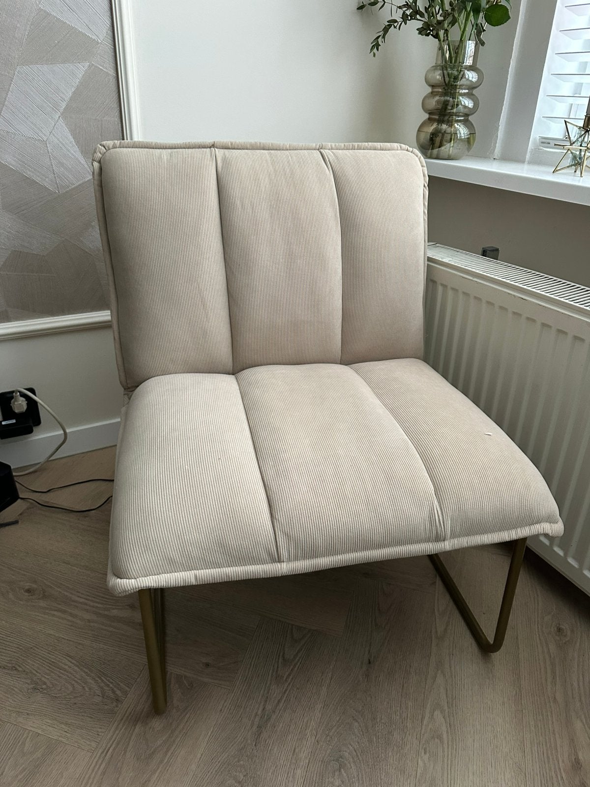 Woood fie fauteil rib stof beige, Ophalen, 75 tot 100 cm, Zo goed als nieuw, Stof
