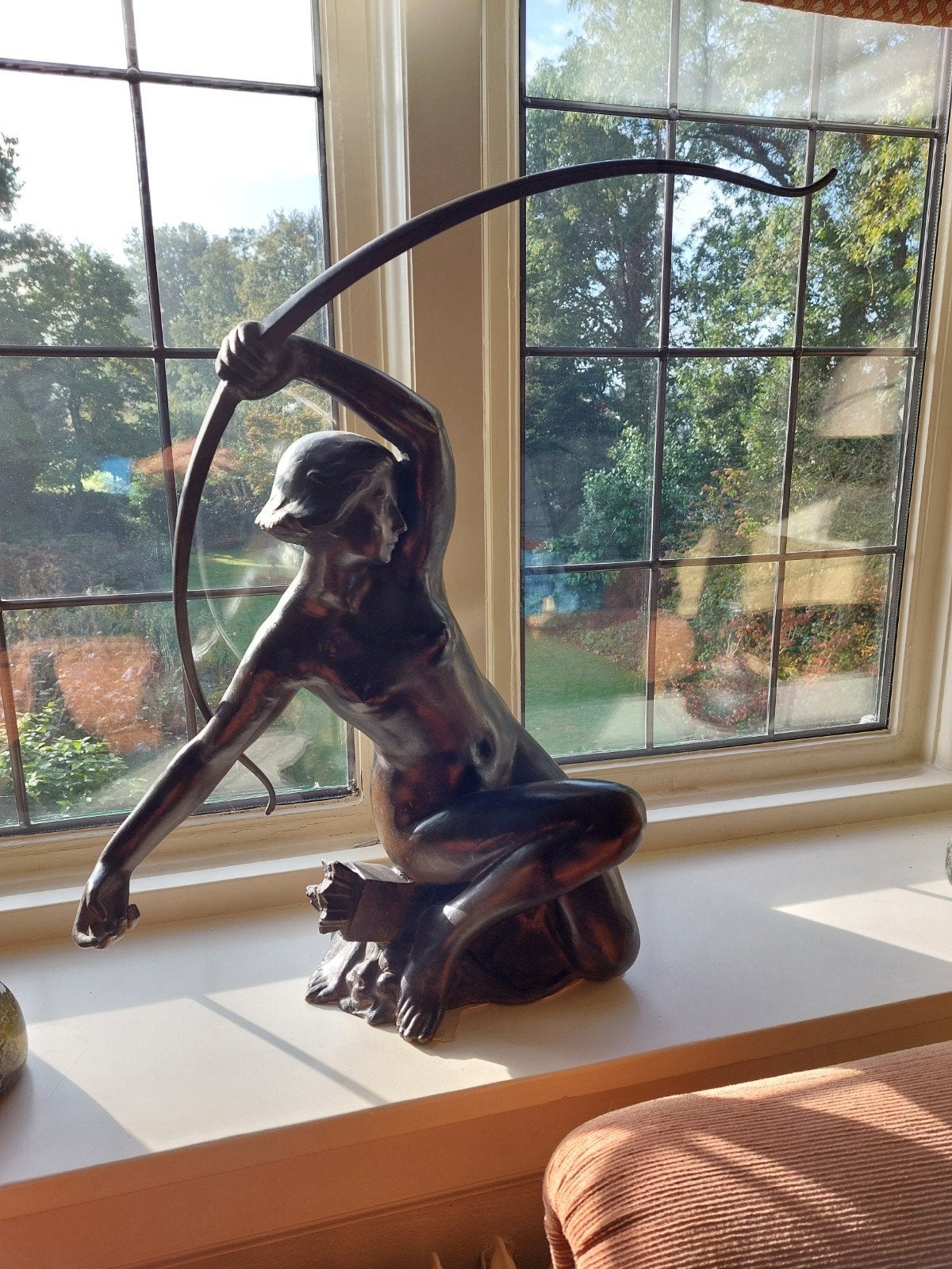 Bronzen beeld T.F Somme " Diana ", Ophalen, Art deco, 50 - 100 cm, Brons