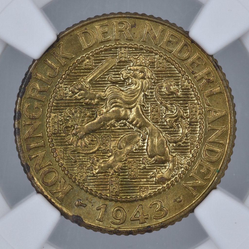 1 Cent 1943 PP Wilhelmina in houder NGC MS65, Verzenden, Koningin Wilhelmina, 1 cent, Setje