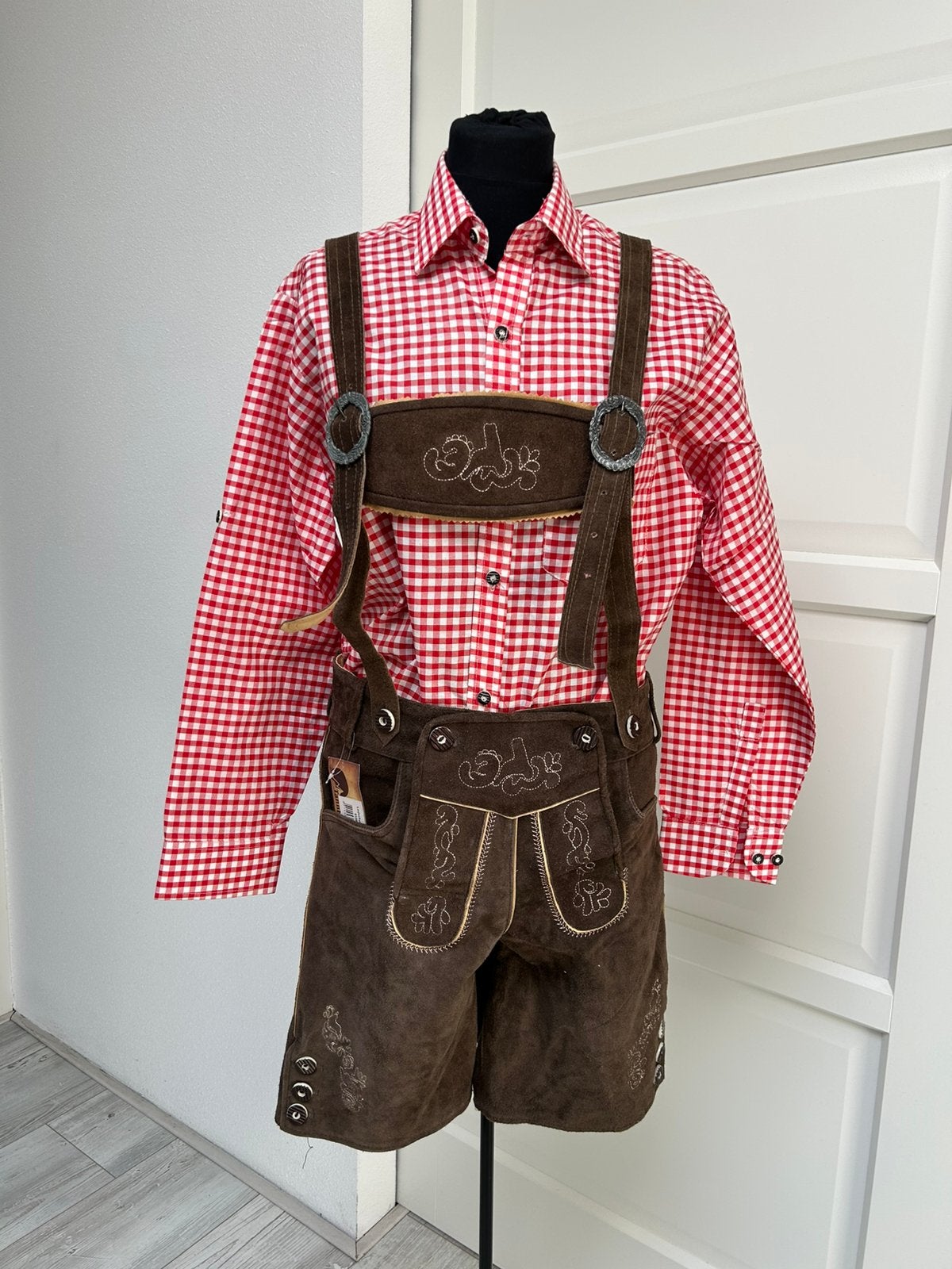 Lederhosen Ralf donkerbruin maat XXXXL, Carnaval, Maat 46/48 (XL) of groter, Nieuw, Ophalen of Verzenden