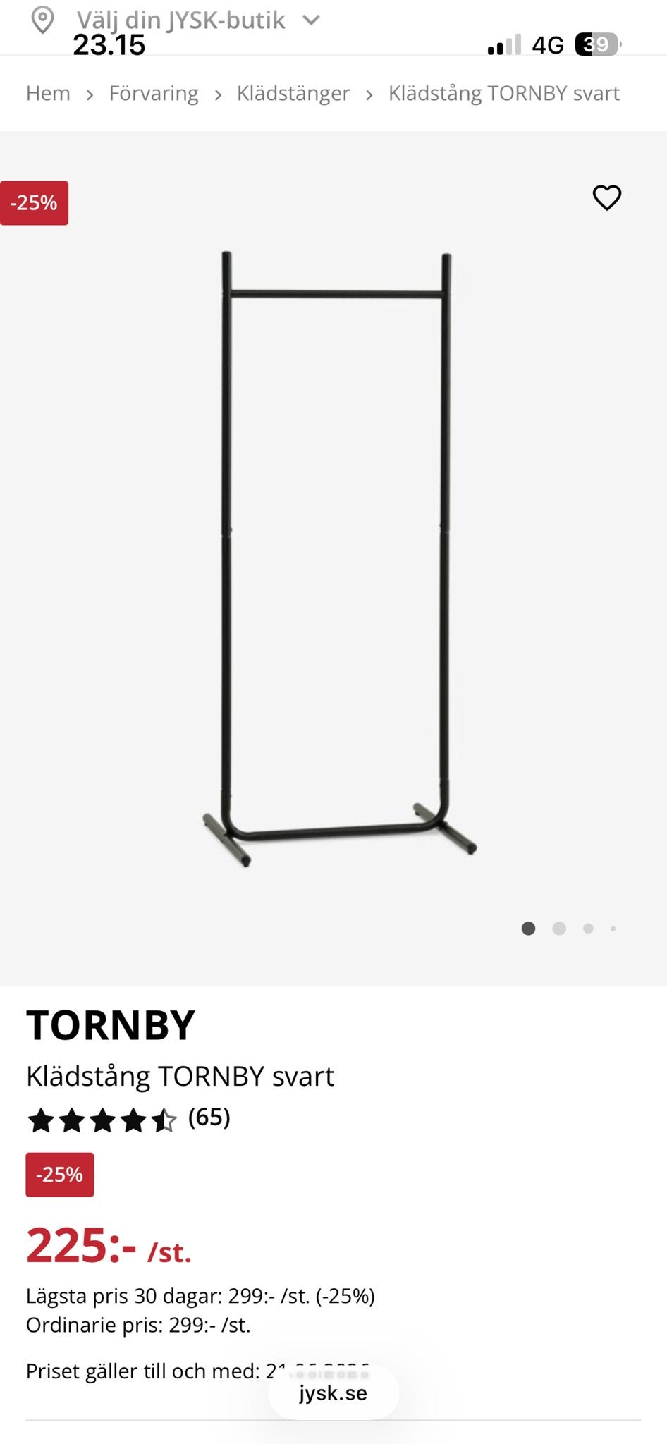 TORNBY Kledingrek - Zwart, Stijlvol en Praktisch, Huis en Inrichting, Kasten | Kledingkasten, Ophalen, 50 tot 100 cm, Zo goed als nieuw