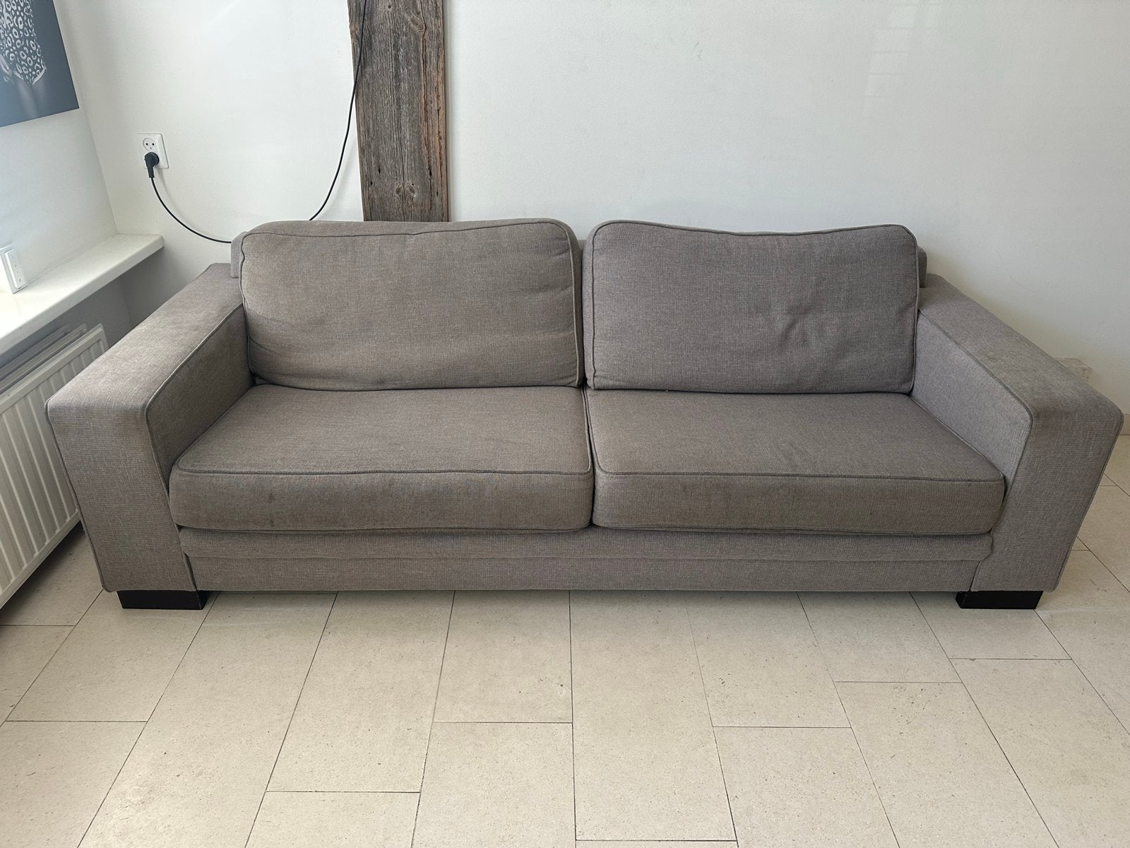 Montel bank en fauteuil - grijs/taupe, Huis en Inrichting, Banken | Bankstellen, Ophalen, Gebruikt, Driepersoons, 75 tot 100 cm