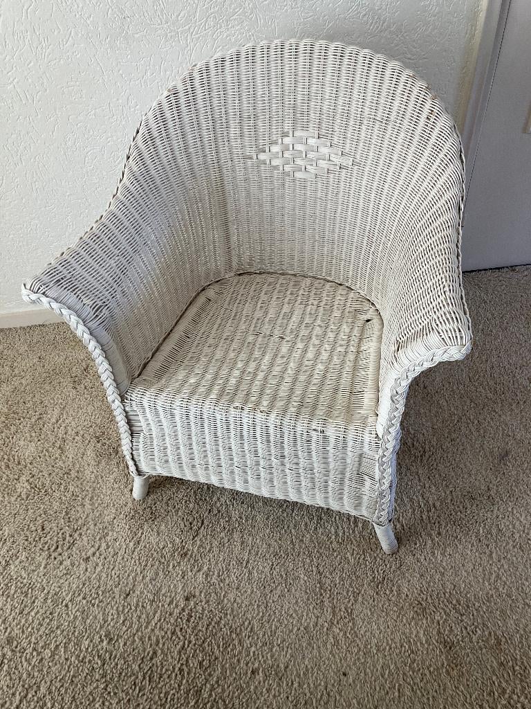 Rieten lloyd loom stoel, Ophalen, Gebruikt, Lloyd loom / romantisch, Wit
