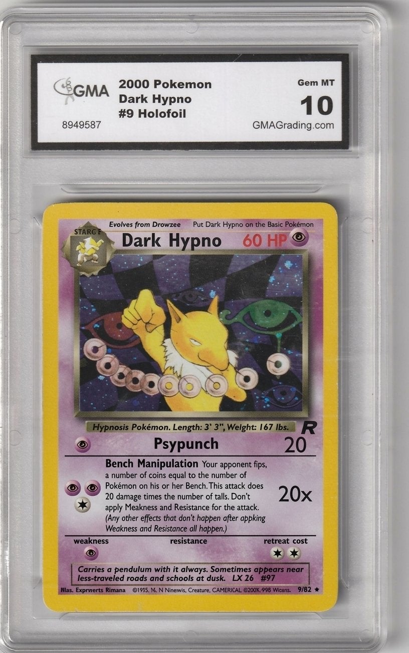 Pokémon Dark Hypno #9 Team Rocket 2000 Unlimited Holo GMA 10, Ophalen of Verzenden, Zo goed als nieuw, Losse kaart, Foil