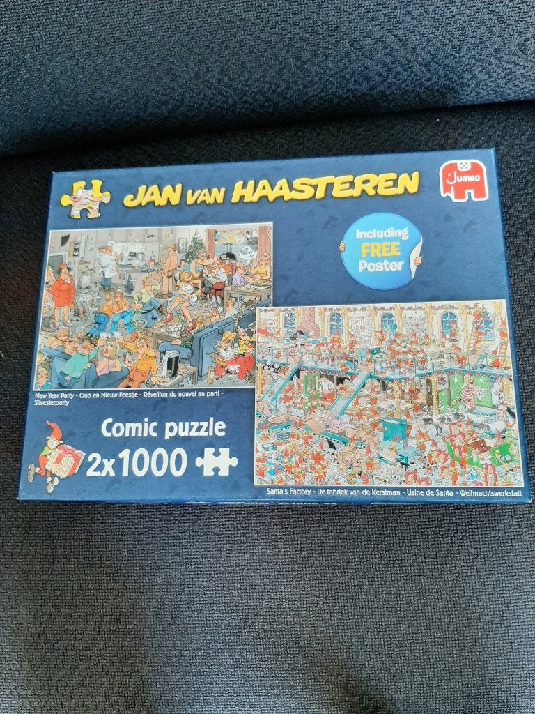 Jan van Haasteren - Oud en nieuw/De fabriek van de kerstman, Ophalen of Verzenden, 500 t/m 1500 stukjes, Zo goed als nieuw, Legpuzzel