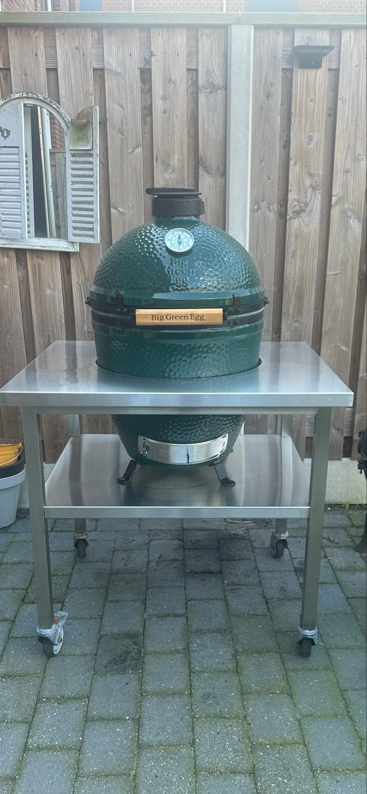 Big Green Egg Large met RVS onderstel, Ophalen, Zo goed als nieuw, Big Green Egg (origineel)