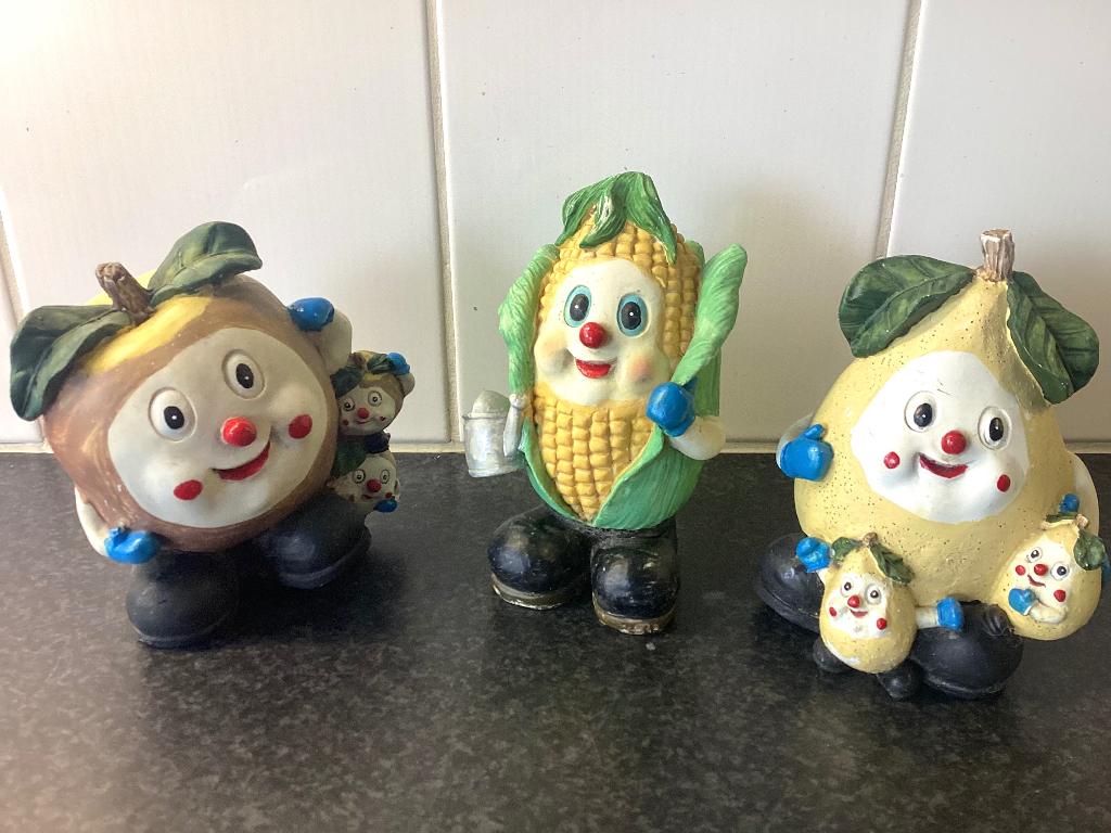 3 vintage fruitgezicht beeldjes, Ophalen of Verzenden, Gebruikt