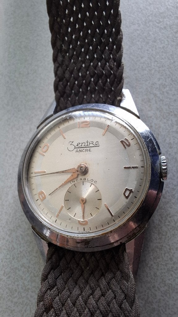 Zentra Ancre Incabloc Fond Acier, Sieraden, Tassen en Uiterlijk, Horloges | Antiek, Polshorloge, Overige merken, Staal, 1930 tot 1960