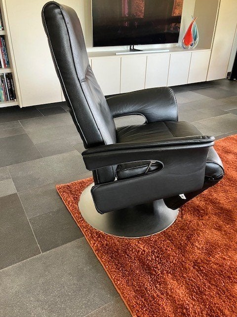 Leren Relaxfauteuil - Zwart, Draaibaar, Ophalen, Minder dan 75 cm, Modern, Comfort, Leer