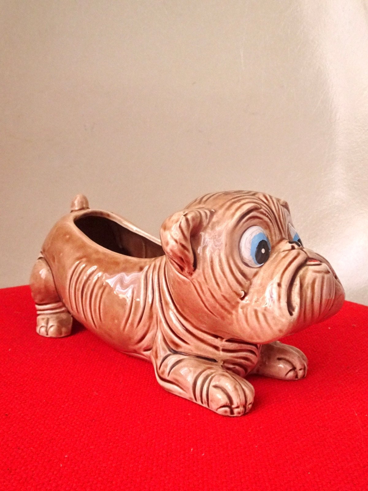 Vintage 60 Bull Dog bloempot beeld pot Japan keramiek hond, Antiek en Kunst, Ophalen
