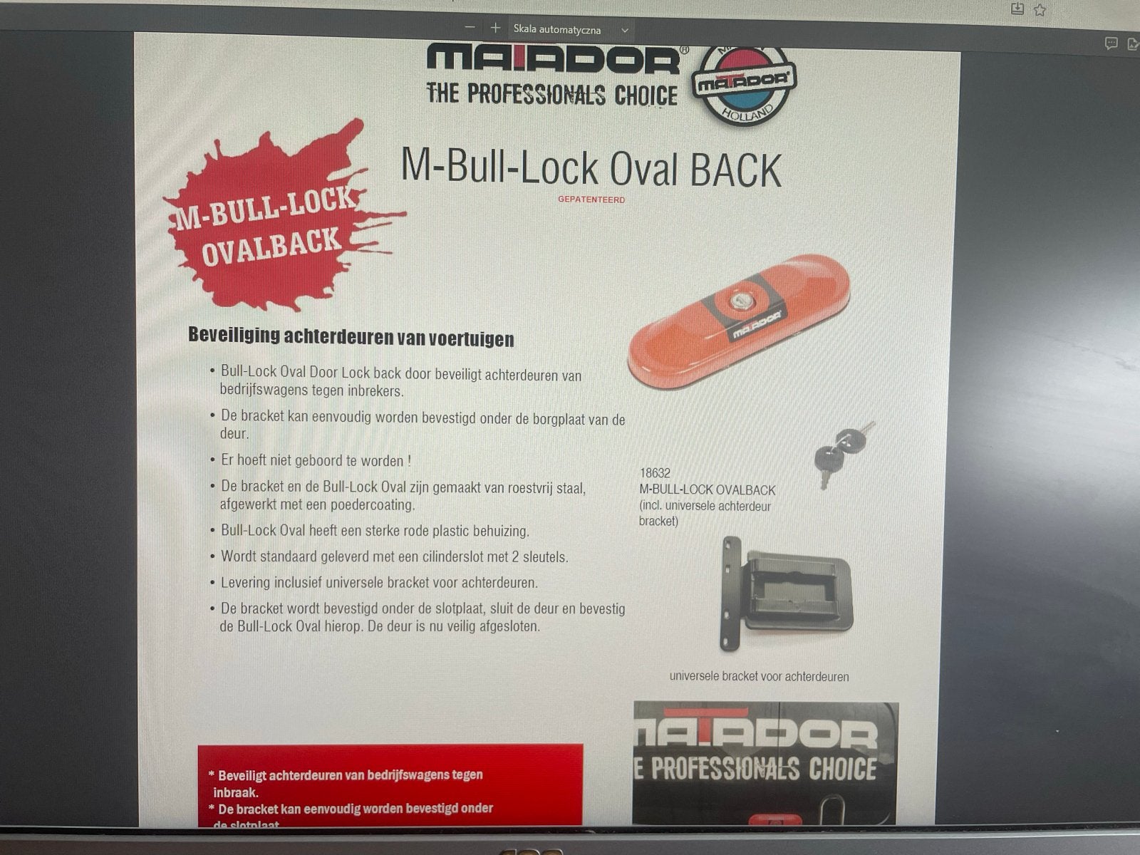 Matador M-Lock Oval Back Beveiliging Bedrijfswagen, Ophalen, Nieuw