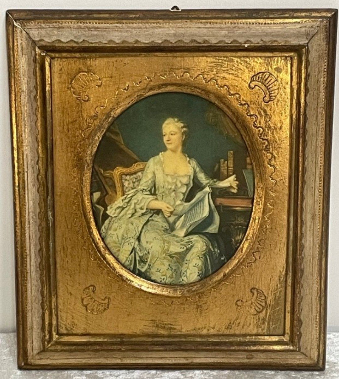 Barok schilderijtje Madame de Pompadour ca. 1950-1960, Antiek en Kunst, Ophalen of Verzenden, Klassiek, Ingelijst, Portret of Personen