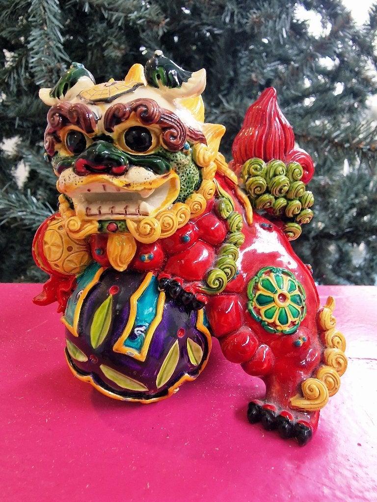 Vintage Chinese Foo Dog Beeld Keramiek Gekleurd, Ophalen of Verzenden, Zo goed als nieuw, Mens