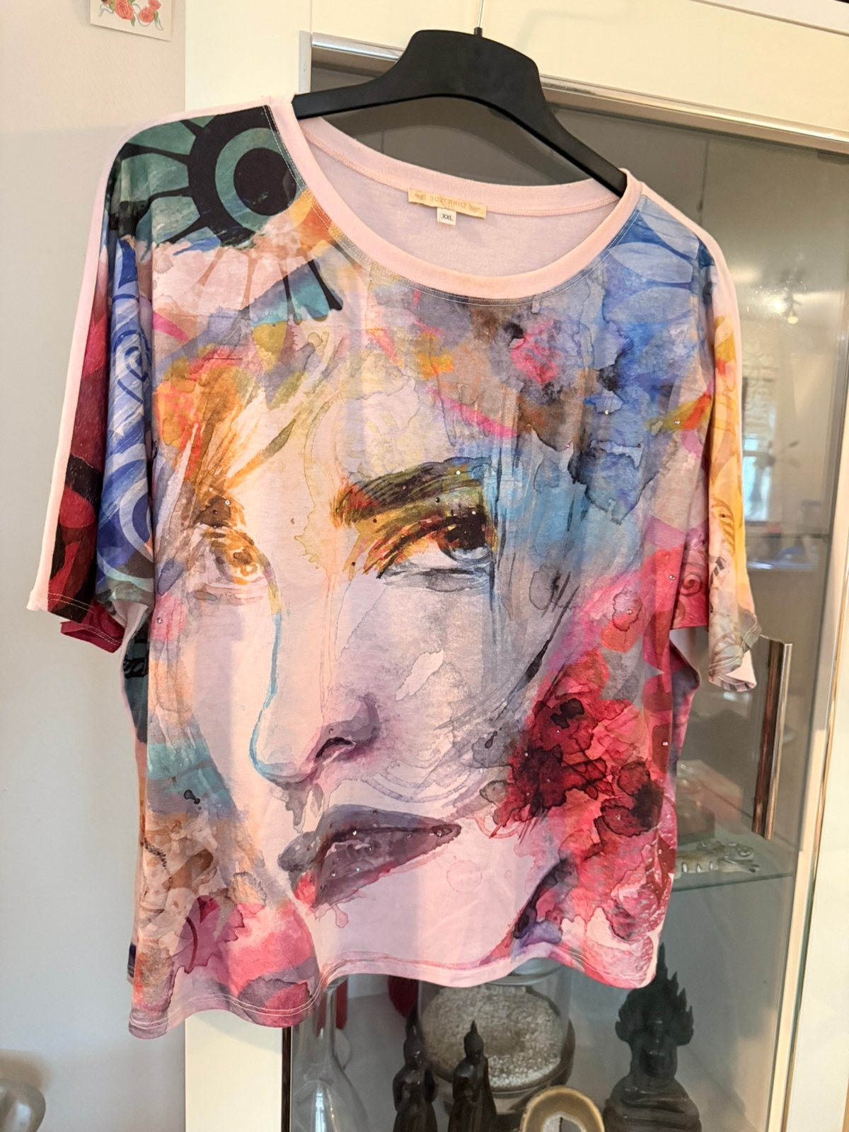 Kleurrijk T-shirt met artistieke print - Maat XXL ( 48 ), Overige kleuren, Maat 46/48 (XL) of groter, Ophalen of Verzenden, Zo goed als nieuw