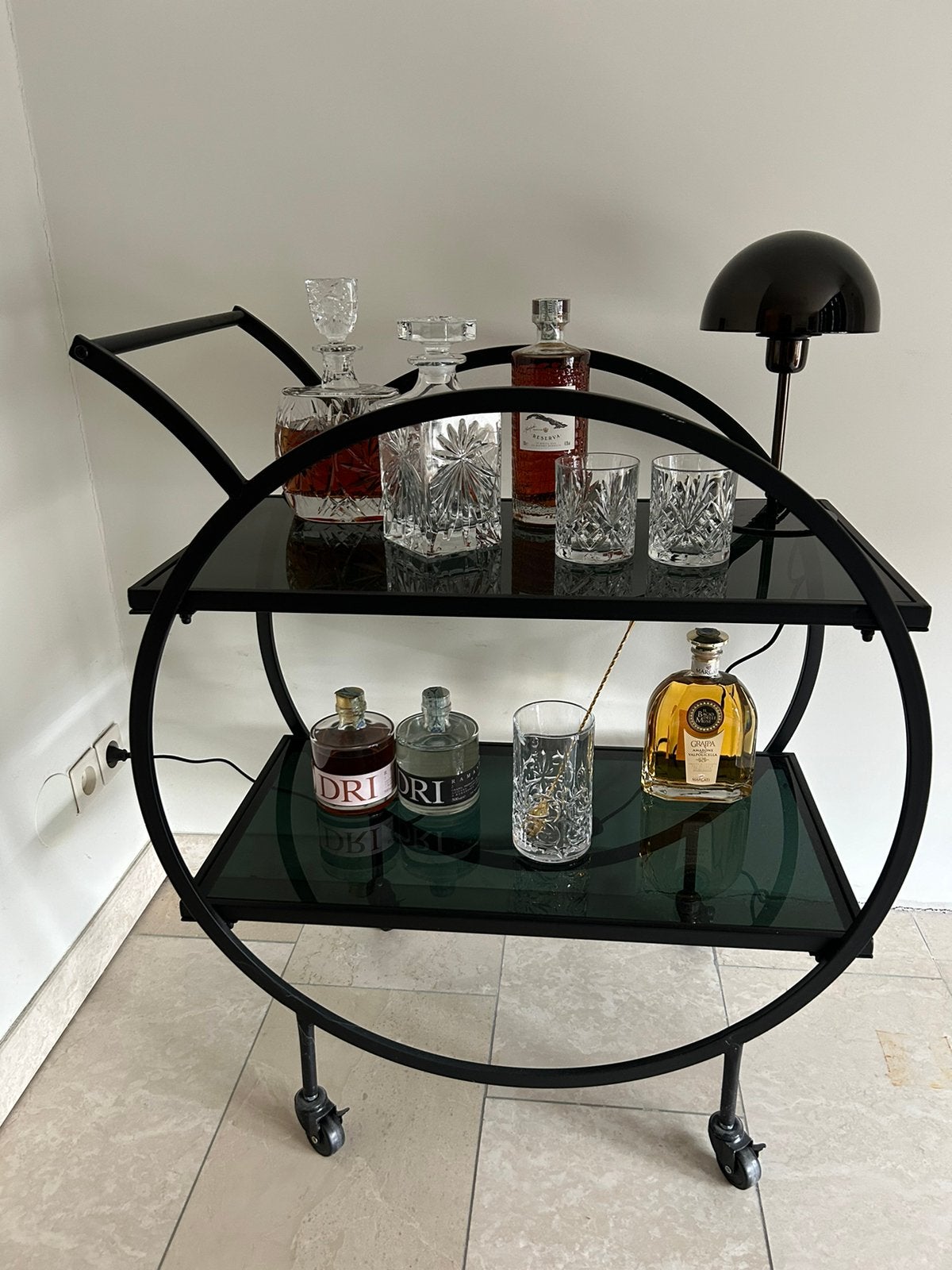 Barcart zwart / rookglas, 50 tot 100 cm, Rond, Ophalen of Verzenden, Zo goed als nieuw