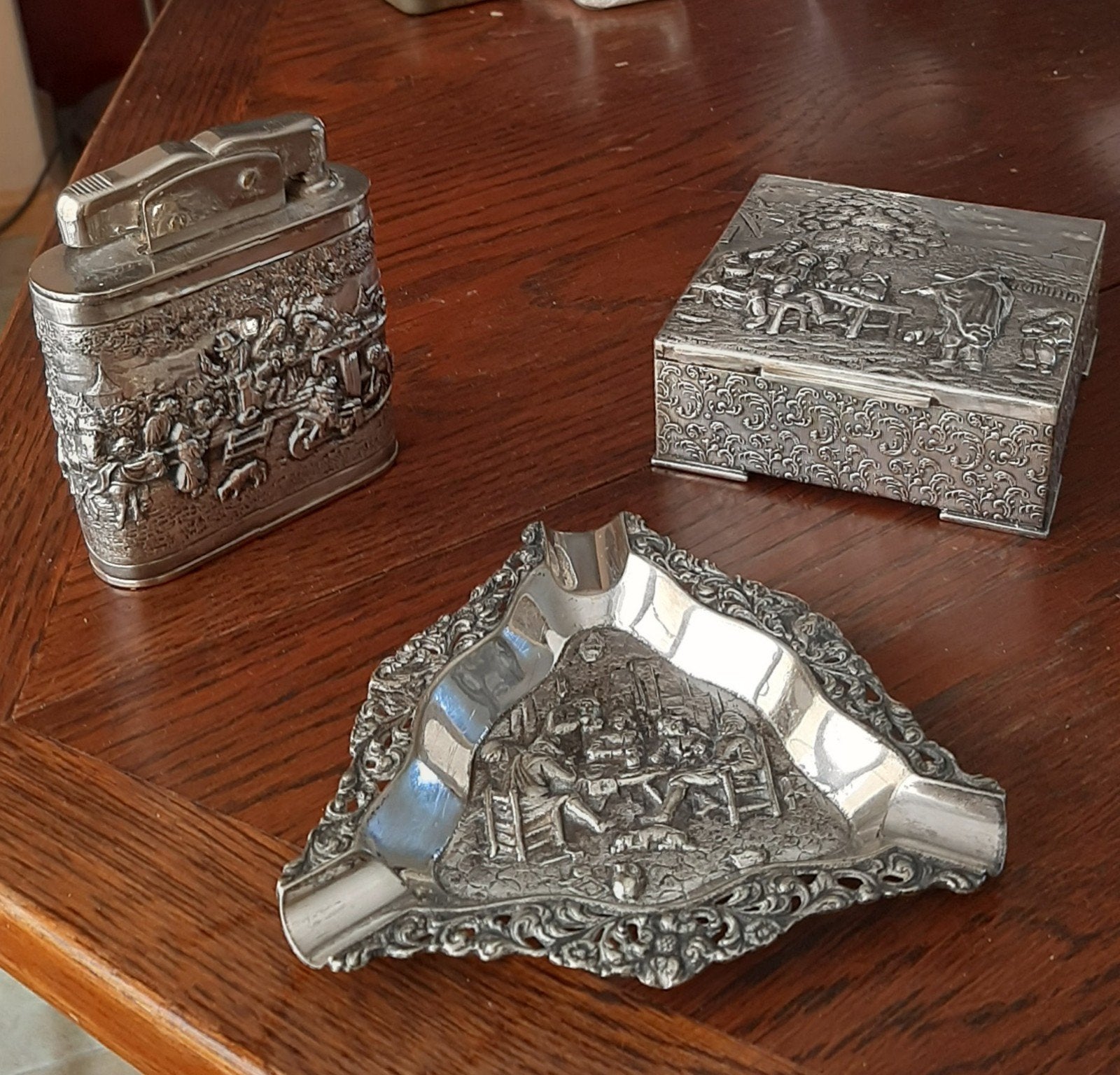Fraaie 3delige Vintage zwaar verzilverde rookset, merking 90, Antiek en Kunst, Ophalen of Verzenden