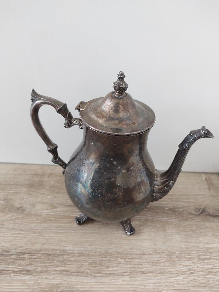 Prachtige antieke verzilverde theepot, vele mooie details!, Antiek en Kunst, Ophalen of Verzenden