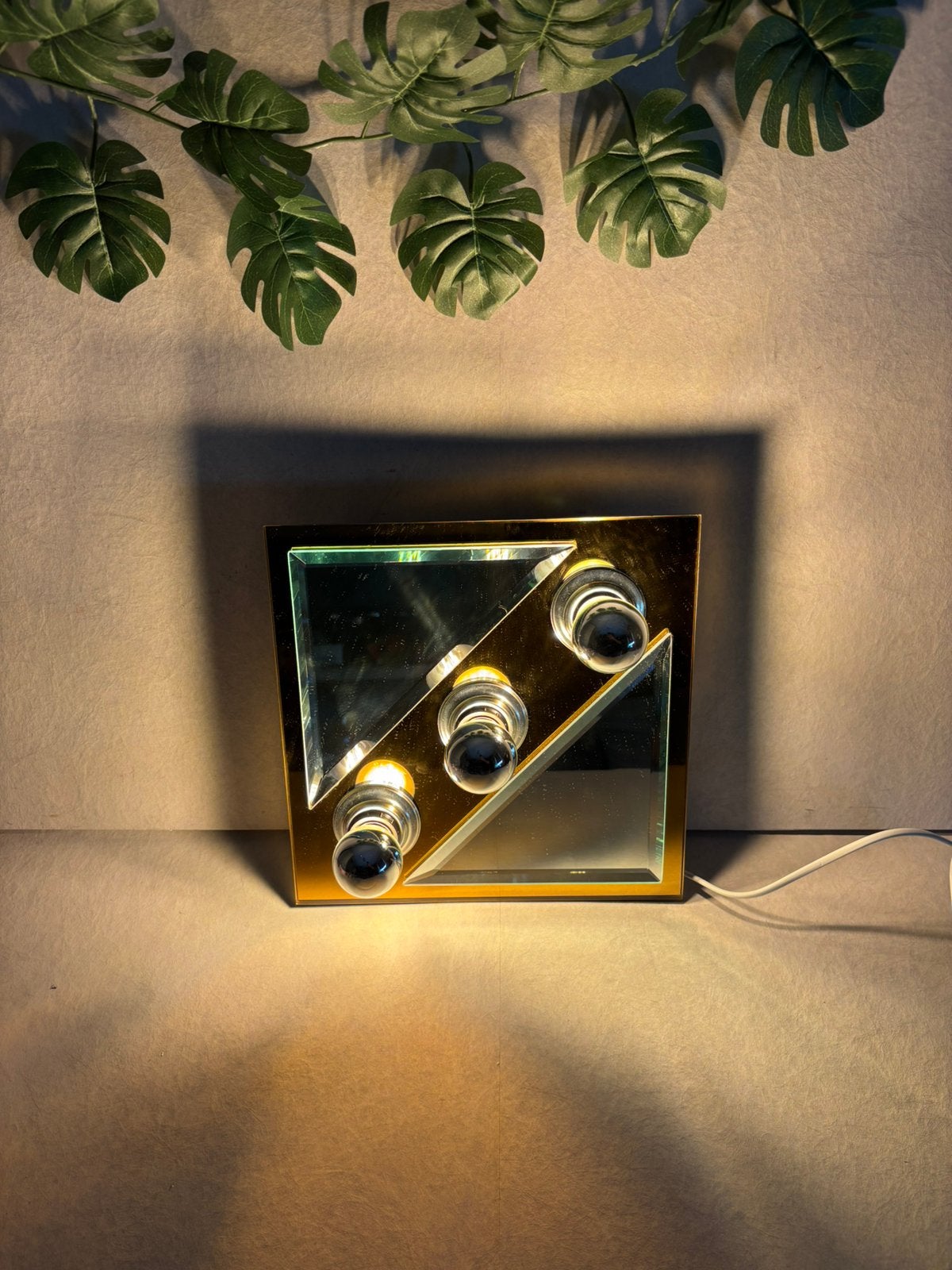 Vintage space age spiegel wandlamp Fischer Leuchten, Ophalen of Verzenden, Gebruikt, Glas