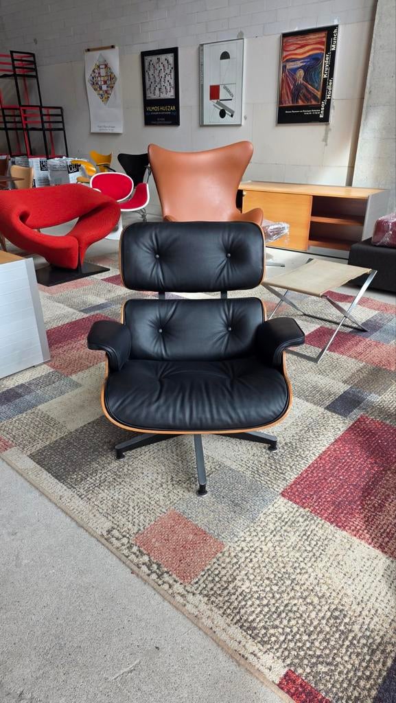 Eames Lounge Chair Vitra Herman Miller Jaren '80 Zwart Leer, Ophalen of Verzenden, Zwart, Leer, Eén