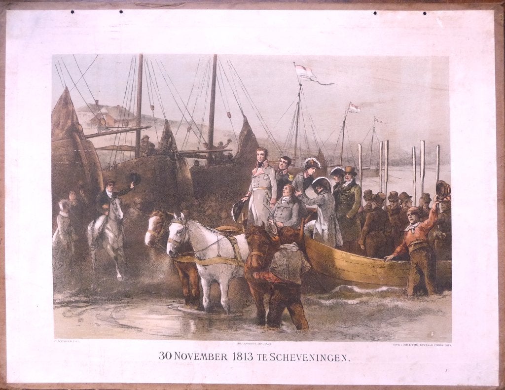 2 zeer oude geschiedenis schoolplaten van IJkema rons 1900, Antiek en Kunst, Ophalen of Verzenden, Geschiedenis