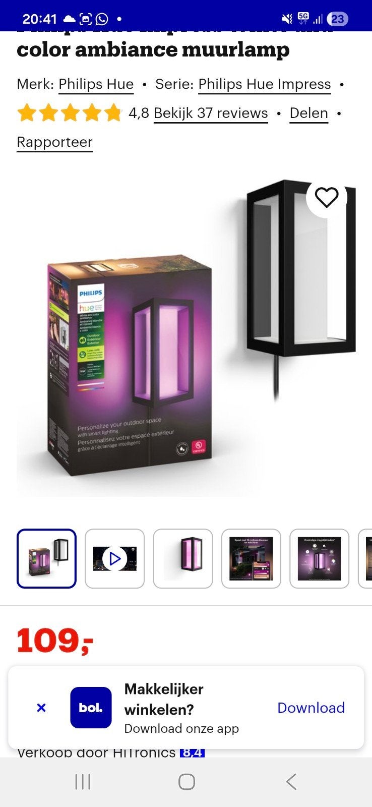 Philips Hue Impress Buitenwandlamp - Smart Verlichting, Tuin en Terras, Buitenverlichting, Minder dan 50 watt, Wandlamp, Aluminium