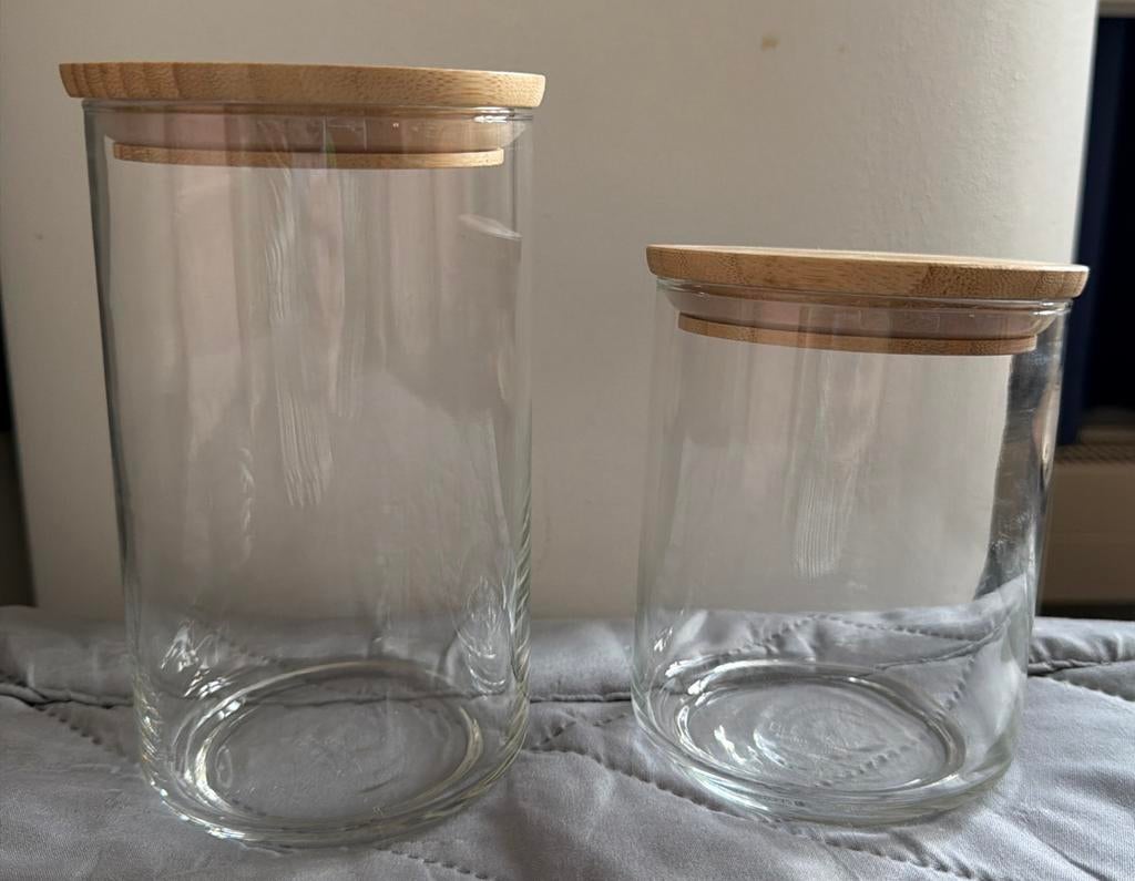 IKEA voorraadpotten met bamboe deksel - set van 2, Ophalen, Glas, IKEA, Zo goed als nieuw