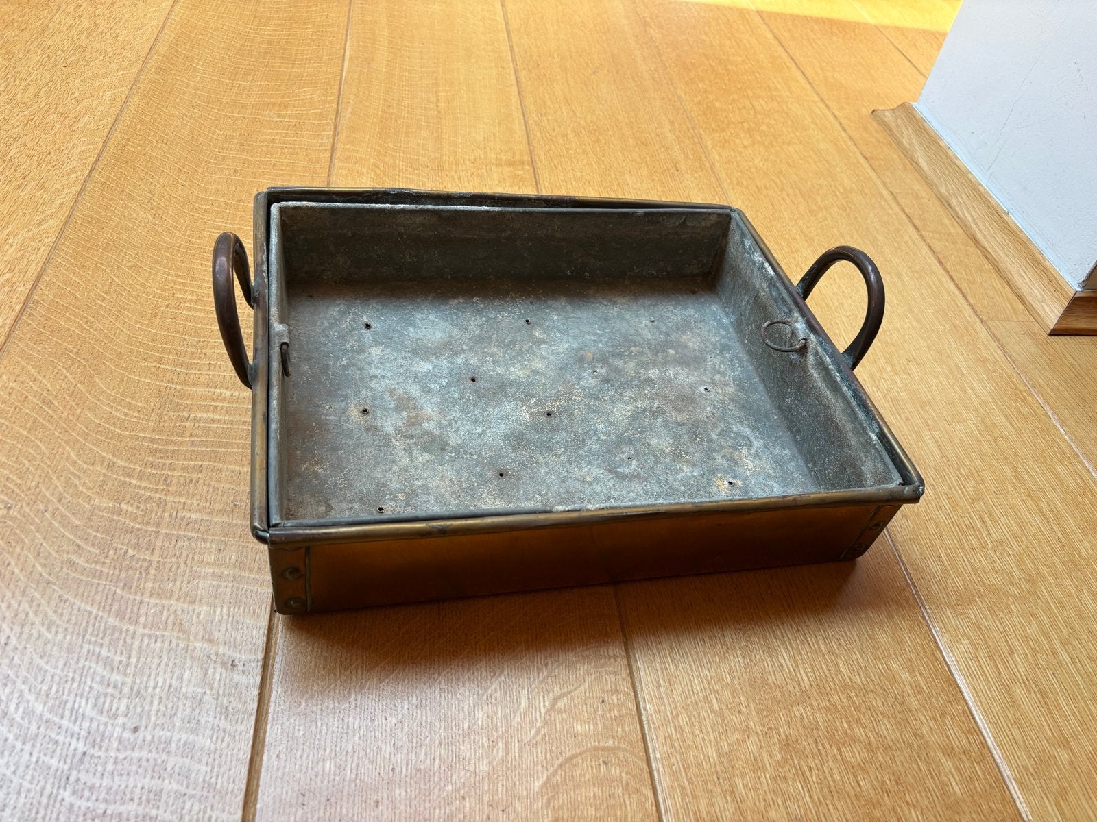 Antieke Koperen en Tinnen Bak/Braadslede met Handgrepen, Antiek en Kunst, Ophalen of Verzenden