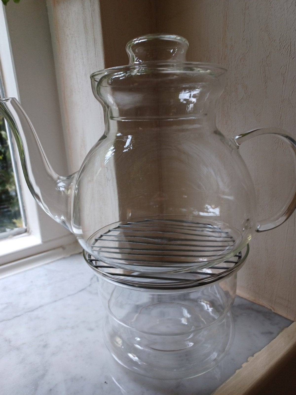 Glazen theepot theekan met rechaud met theelichtje, Theepot/fluitketel, Glas, Ophalen of Verzenden, Zo goed als nieuw
