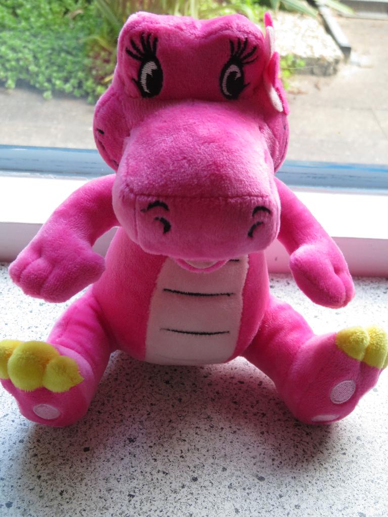 Roze Dino/Dina dinosaurus Pretpark Julianatoren Apeldoorn, Zo goed als nieuw, Wasbaar, Middelgroot (20 tot 80 cm), Roze