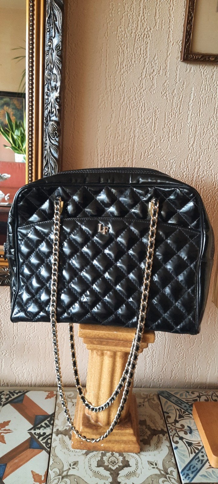 Vintage Louis Feraud tas - Zwart,lakleer,doorgestikt, Ophalen of Verzenden, Gebruikt, Zwart, Handtas