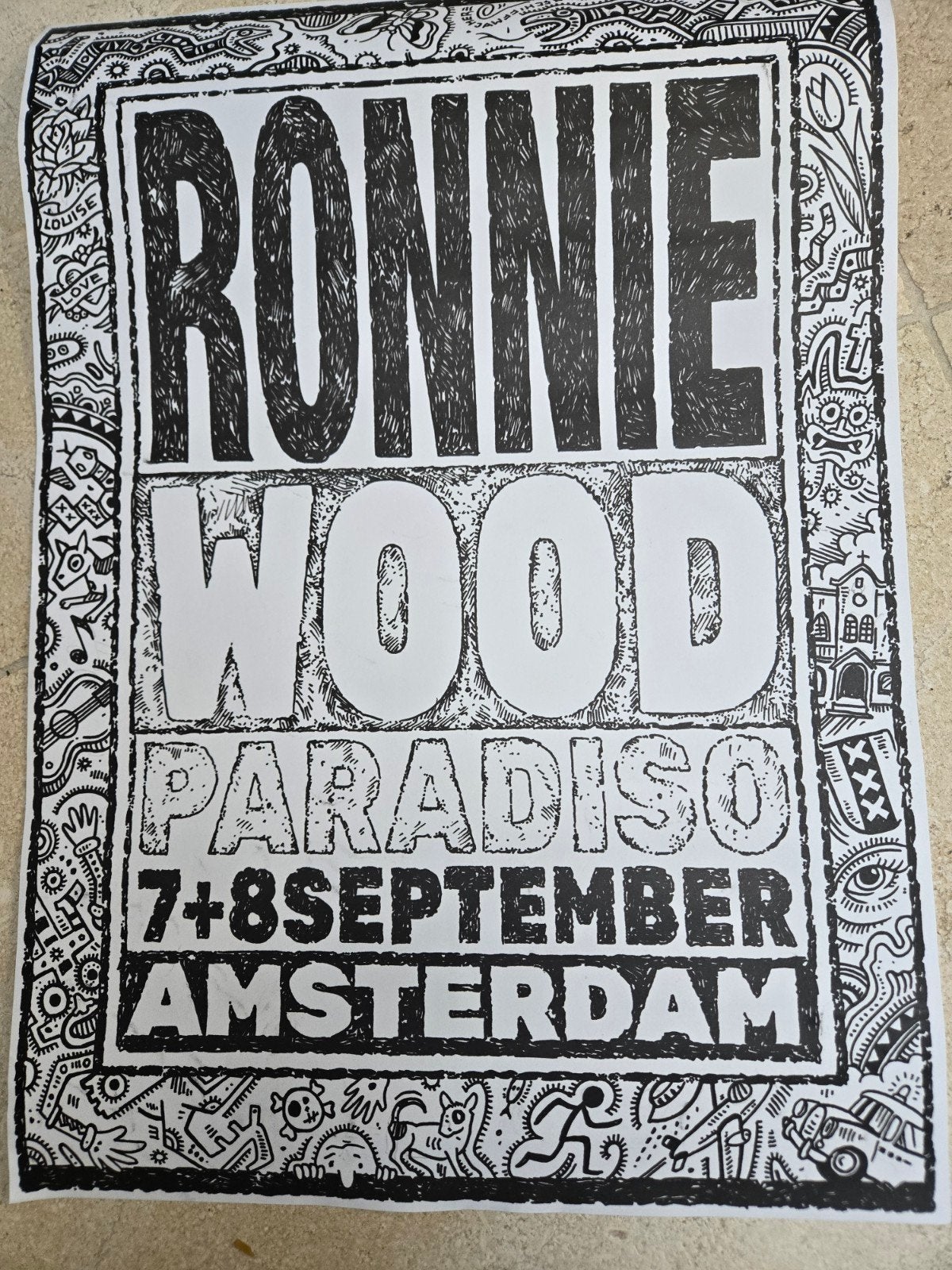 Poster concert Ronnie Wood 7&8 september  Paradiso, Verzamelen, Rechthoekig Staand, Nieuw, Ophalen of Verzenden, A1 t/m A3