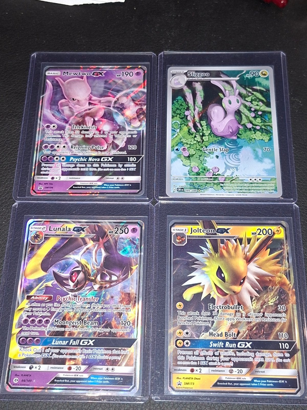 Pokémon GX Kaarten Set - Mewtwo, Sliggoo, Lunala, Jolteon, Ophalen of Verzenden, Zo goed als nieuw, Meerdere kaarten