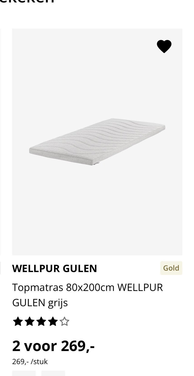 2x Wellpur Gold T65 Matras 80x200x8cm inclusief hoeslakens, Ophalen, Zo goed als nieuw, Eenpersoons, 80 cm