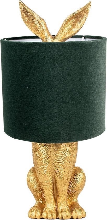 Tafellamp Konijn Ø 20x43 cm Goudkleurig, Groene Kap, Huis en Inrichting, Lampen | Tafellampen, Ophalen of Verzenden, Nieuw, Overige materialen