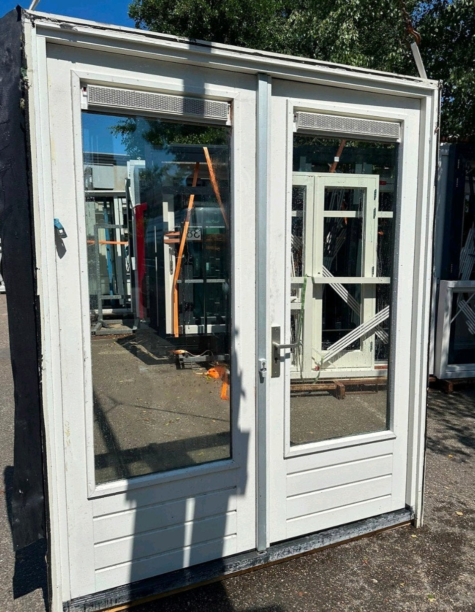 Kozijn met dubbele tuindeuren, Doe-het-zelf en Verbouw, Deuren en Horren, Ophalen, Gebruikt, Buitendeur, Glas