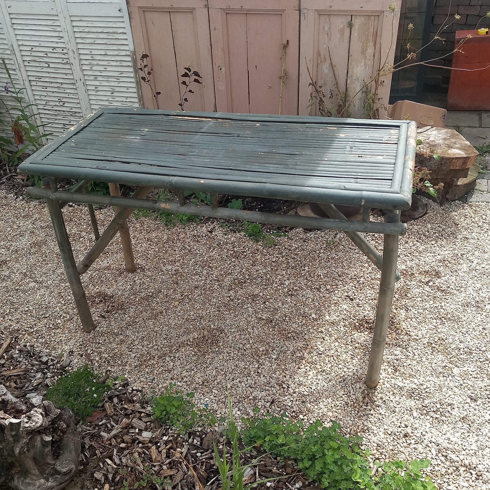 Oude bamboe tafel, opklapbaar., Tuin en Terras, Ophalen, Gebruikt, Rechthoekig, Hout
