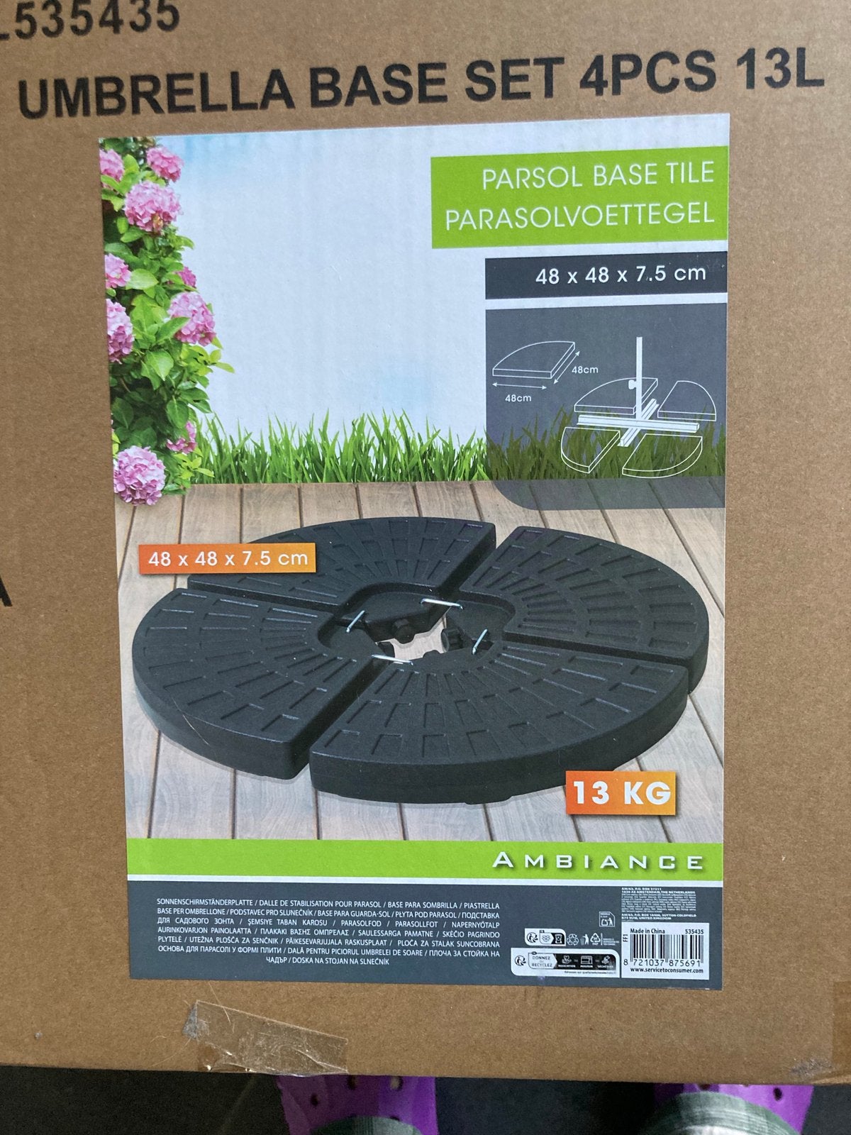 Zwarte parasoltegels/voeten contragewicht 52kg, Ophalen, Nieuw, Minder dan 1 meter, Parasolvoet